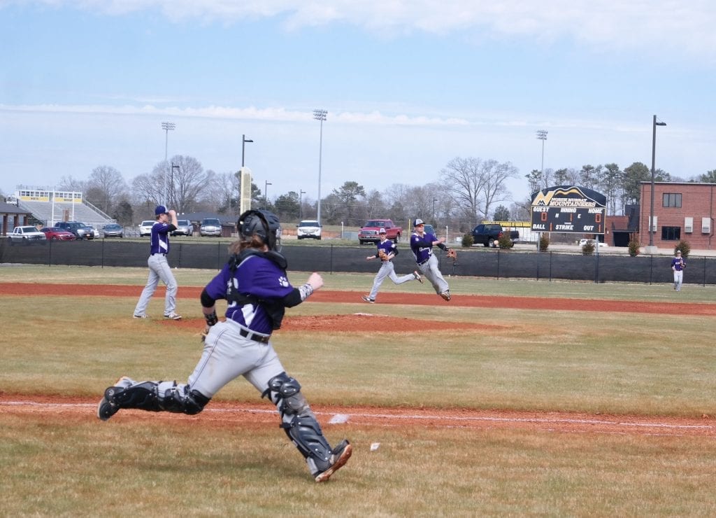 Bobcats third baseman McKinley Chadwick makes a quick throw to first, last Saturday at North Murray. Chadwick kickstarted a nine-run top of the second for Gilmer with a single, but the Mountaineers chipped away and picked up a walkoff 10-9 victory over the Bobcats. (Photo by: Kevin Hensley)