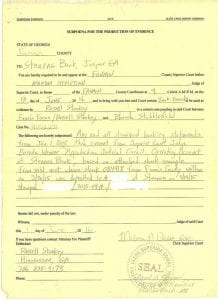 Copy of the redacted subpoena. Question how did they know what check number they were looking for? 